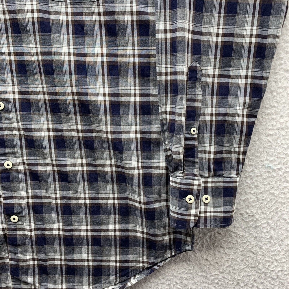 Peter Millar Button Up Shirt Mens Medium Gray White Plaid Golf Preppy Dad Sports - Picture 2 of 12